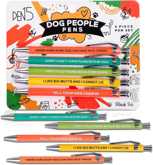 MilkToast Brands Funny Dog People Pens, Snarky Gag Gift Set for Pet Owners or Coworkers, Black Ballpoint Pens