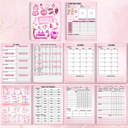 Food and Fitness Journal for Women, Weight Loss Tracker Planner, Workout Diary, 138 Pages, 8.5 x 11 with Calorie Counter