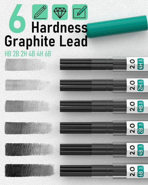 Nicpro 2mm Mechanical Pencils in Case, 3 Pack with 13 Tubes of Lead Refills (HB, 2B, 2H, 4B, 4H, 6B & Colors)
