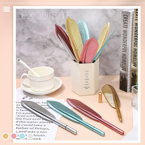 Frienda 32 Pieces Feather Rollerball Pen Set - Creative Artificial Feather Ballpoint Gel Pens for Office Supplies