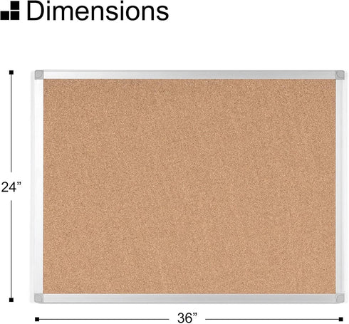 Boardsplus Bulletin Board - 24” W x 18” H - Cork Surface, Aluminum Frame by Boards Plus