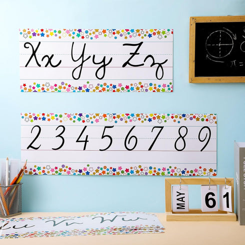 Set of 9 Confetti Cursive Writing Bulletin Board, Colorful Cursive Alphabet Wall Strip for Classroom Teaching