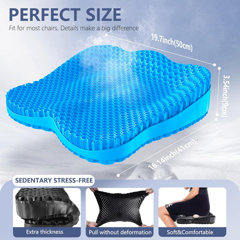 Thicken 19.7in Seat Cushion Gel, Large Cooling Cushion for Long Sitting, Pressure Relief for Office Chair, Wheelchair,