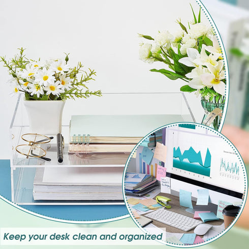 Yulejo 2 Pcs Acrylic Desk Organizers, Tier Paper File Organizer Tray, Stackable Clear Desk Accessories