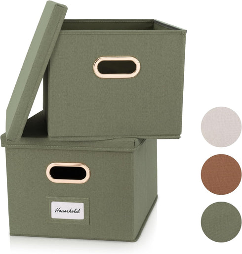 ZICOTO Set of 2 Decorative File Organizer Box - Collapsible Linen Filing Cabinets with Handles for Documents & Hanging