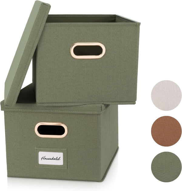 ZICOTO Set of 2 Decorative File Organizer Box - Collapsible Linen Filing Cabinets with Handles for Documents & Hanging