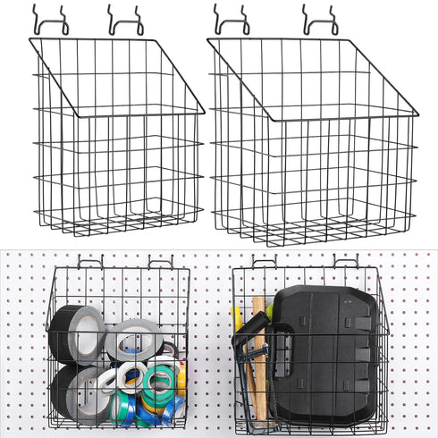 meekoo 2 Pcs Pegboard Baskets with 4 Pegboard Hooks, 12.4 x 7.5 x 12.8'', Peg Board Organizer for Garage Storage