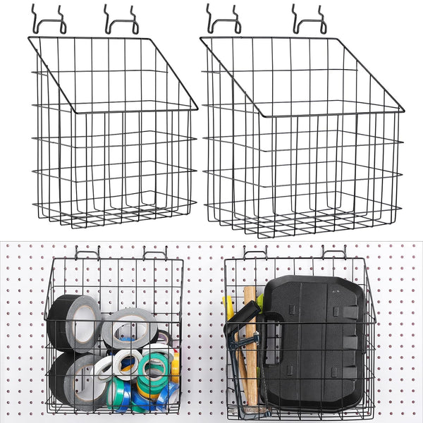 meekoo 2 Pcs Pegboard Baskets with 4 Pegboard Hooks, 12.4 x 7.5 x 12.8'', Peg Board Organizer for Garage Storage
