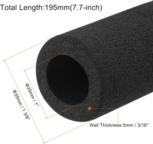 MECCANIXITY Foam Grip Tubing Handle Grips 1"(25mm) ID 3/16"(5mm) Wall Thick 7.7" Black Non-slip for Fitness, Tools Handle Support