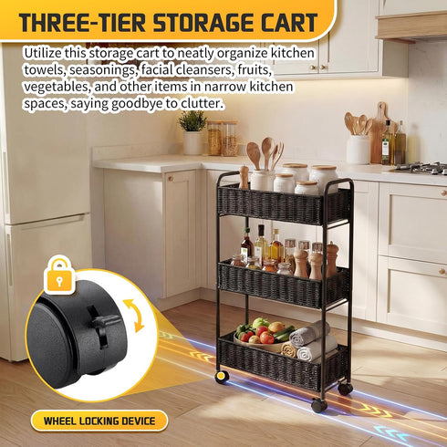 Cart,3-Tier 3 Tiers-7.1 inch FOCHIER F Utility Slim Storage Rolling Kitchen Office Laundry Room Cart,Mobile Shelving