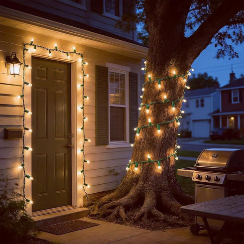 150 50 LUCKY SHINE LED Warm White Christmas Lights, UL Certified FT Green Wire String Lights, for Indoor and Outdoor
