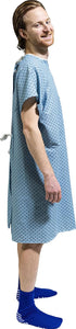 AMU Solutions 4PK - Men's Deluxe Value Patient Hospital Gown Robe, Soft & Comfortable Gowns Size Medium/Large (Blue)