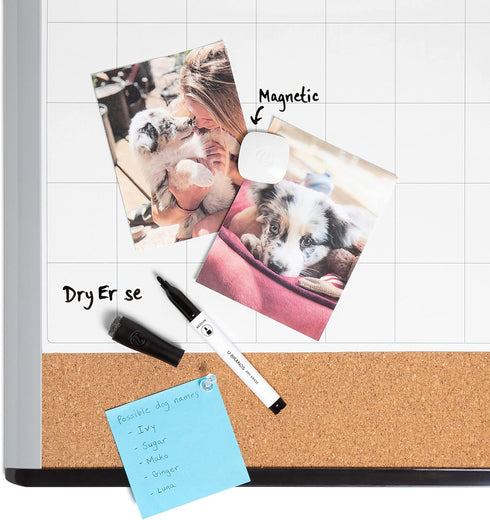 U Brands 3-in-1 Magnetic Dry Erase Calendar Board, 16" x 20" with Black and Gray Frame, Magnet and Marker Included