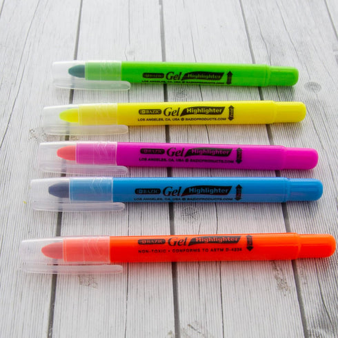 BAZIC 5 Fluorescent Gel Highlighter, Pack of 2341