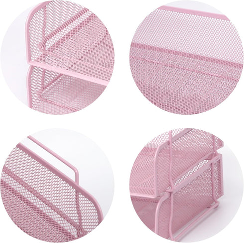 Easepres 2 Tier Stackable Desktop Document Tray Organizer - The Mesh Collection, Pink