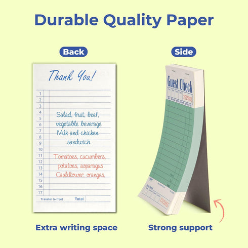 20 Pack (1000 FMP Brands Guest Check Books for Servers, Server Note Pads, Sheets), Green with Guest Receipt, Guest