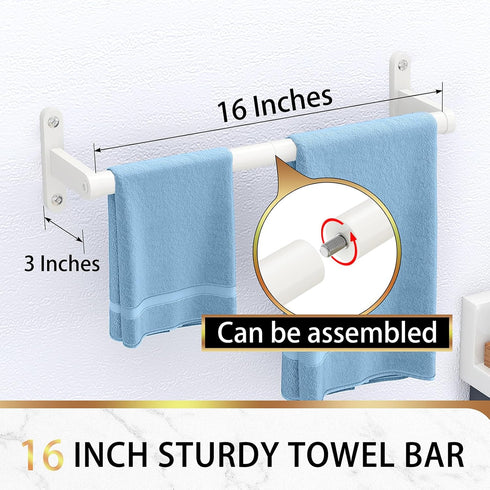 White Towel Bar 16 Inch, KLJKPA Towel Bar for Bathroom Wall Hanging Bath Towels, Stainless Steel Heavy Duty Single Towel Rod