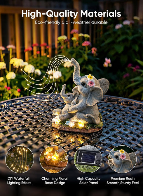 Brightown Solar-Elephant-Garden-Decor-Statue with Succulent & Watering LED Lights, Waterproof Outdoor Decor for Patio