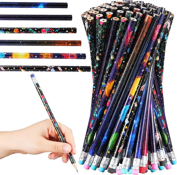 Geyee 36 Pcs Space Pencils for Kids, Assorted Shark Novelty Wood Pencils with Erasers