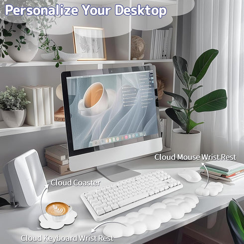 Set Setup/Computer Sushret Cloud Wrist Rest Keyboard, Cloud Keyboard Wrist Pad with PU Leather Memory Foam, Cute Arm