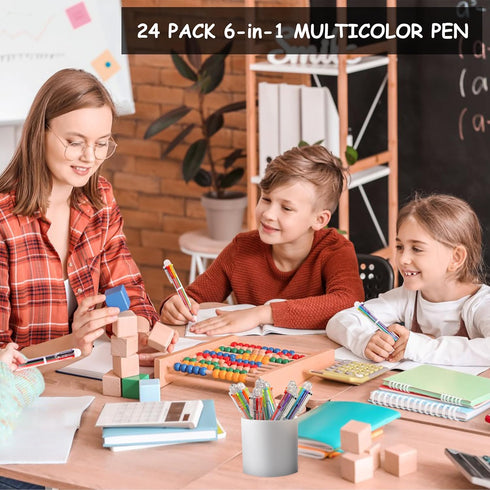 Ballpoint Pens 24 PCS 0.5mm Multicolor 6-in-1 Ballpoint Pens for School Supplies, Birthday Party Favors, Gifts for Kids