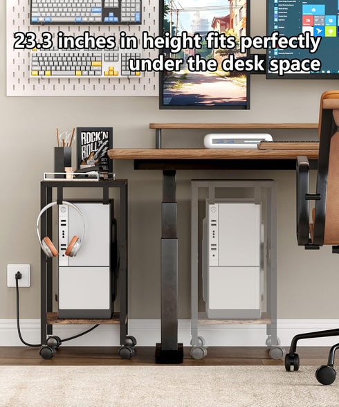 Akxomel 16.5" 2 W Computer Tower Stand with Charging Station and USB Port, Tier Mobile Floor PC Stand Fits Under Desk