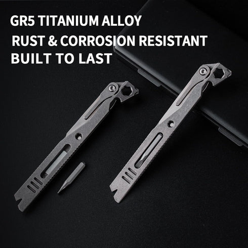 Titanium EDC Pry Bar,Pocket Multitool Mini Prybar,Keychain Crowbar Tool with Pocket Clip,Bottle Opener,Nail Puller,Hex