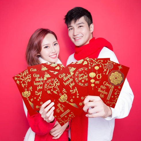 Zhanmai 30 Set 6.69 Inch 3.54 Inch 5 Pcs Vietnamese New Year Red Lucky Money Envelope x Various Designs New Year