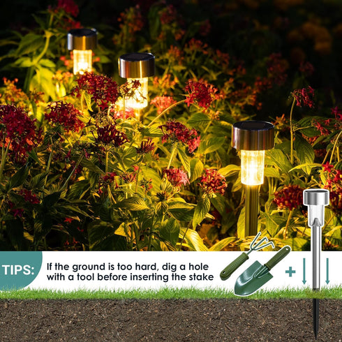 16 Pack GIGALUMI Solar Path Lights Outdoor,Solar Lights Outdoor Waterproof,Stainless Steel LED Landscape Lighting,Solar