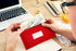 Money Bank Deposit Bag with Zipper, 11x6 inch, Red, Durable Leatherette Wallet Pouch with Framed ID Window