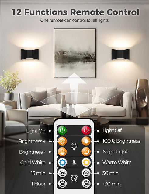 5CCT LED Battery Operated Wall Sconce, Remote Control Adjustable Wall Lamp, Up Down Wall Mount Lights for Hallway