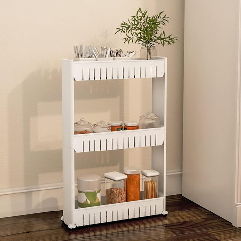 3 Lavish Home Tier Shelf Rolling Cart - Narrow-Space Kitchen or Bathroom Shelf Organizer Cart - Slim Slide-Out Storage