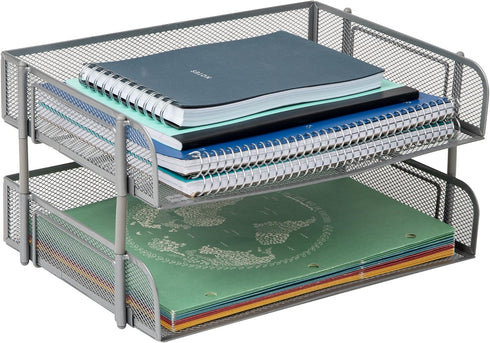 Mind Reader Stackable Paper Tray, 2 Pcs., Metal Mesh Desktop Organizer for File Storage, Office