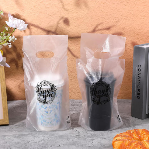 zisiueel 1000 Count 1 Packaging 11 6.3 Inch Thank You Handle Drinking Bags Cup Handle Drink Carriers Plastic Poly Bags