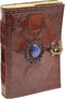 Moon Blue Lapiz Gemstone Studded Writing Handmade Leather Notebook, Unlined Antique Deckle Edge Vintage Paper, Great