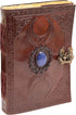Moon Blue Lapiz Gemstone Studded Writing Handmade Leather Notebook, Unlined Antique Deckle Edge Vintage Paper, Great