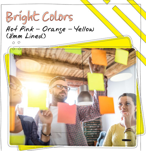Better Office Products Lined Sticky Notes 3 x 3, 3 Pack, 300 Sheets (100/Pad), Bright Assorted Colors, Strong Adhesive