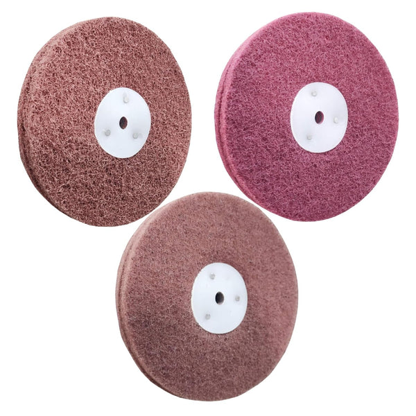 3PC 6 Inch Non Woven Polishing Wheel Kit for Bench Grinder, Hard/Medium/Soft with 10MM Arbor Hole