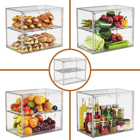 2 Countertop, 15.3" 9.8" 11.4" JOYZAN Pastry Display Case, Tier Bread Box for Kitchen Acrylic Bread Container