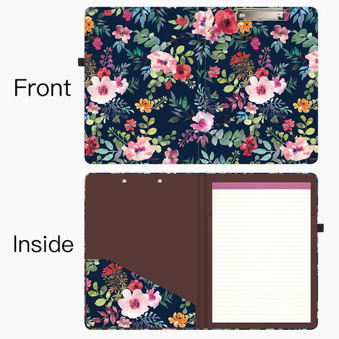 Hongri Clipboard Folio with Refillable Lined Notepad and Interior Storage Pocket for Students, Classroom, Office, Women, Man, Cute Custom Pattern, Size 12.8" x 9.2",Spring Flower by Hongri