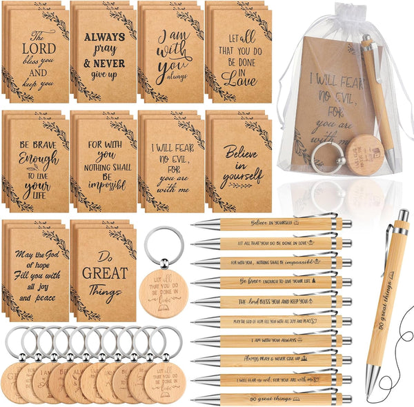 Yeaqee Christian Gifts Retractable Bamboo Pen, Bible Verse Inspirational Notebook Keychain for Gifts