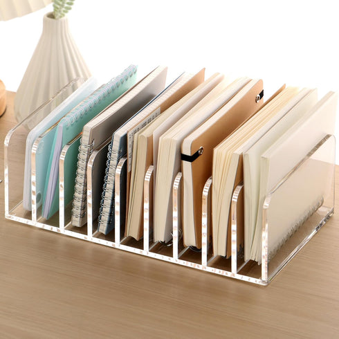 SANRUI Clear Desk Mail Organizer, 9 Compartments Acrylic Document Sorter, Multifunction Letter Folder Racks for Office