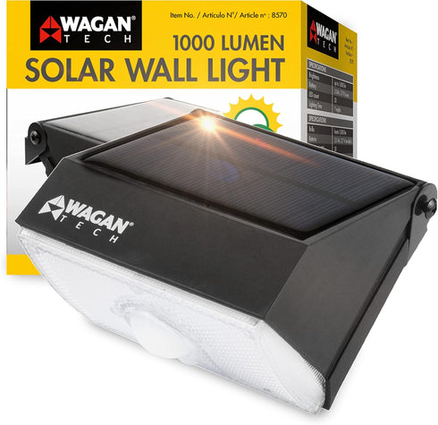 Wagan EL8570 1000 Lumens Outdoor LED Solar Wall Light Waterproof Motion Detected