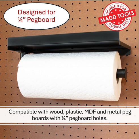 Pegboard Paper Towel Holder and Shelf, Peg Board Accessory Kit with Heavy Duty Pegboard Hooks for Garage Workshop Craft