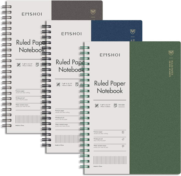 EMSHOI 3 Pack B5 Large Spiral Notebook 7.48" x 10.15", 480 Pages 100gsm College Ruled, Plastic Hardcover Journals for