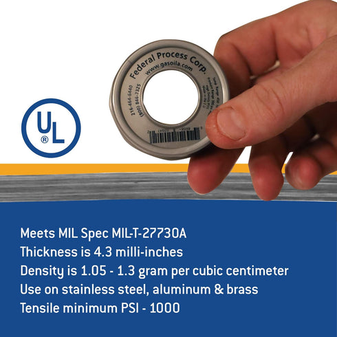 Gasoila Nickel PTFE Thread Seal Tape, 1/2 Inch x 600 Inch, Professional-Grade for Stainless Steel Pipes