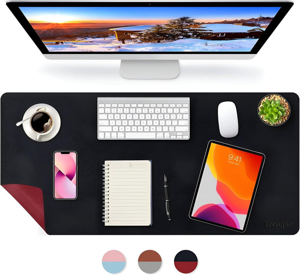 CCOCC Dual-Sided Desk Pad Large 35x17in Waterproof PU Leather Desk Mat Mouse Pad