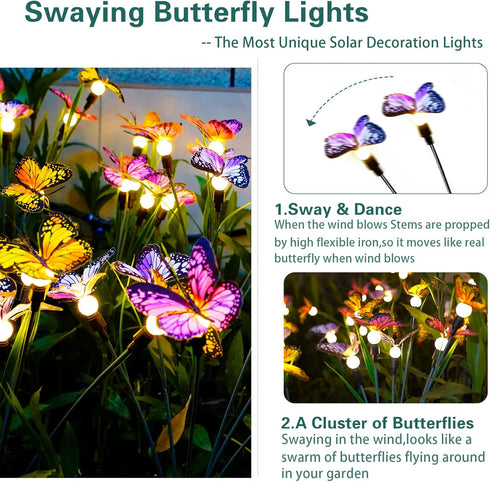 TONULAX Solar Garden Lights, Newest Swaying Butterfly Light, Outdoor Lights for Yard Patio Pathway, 2 Pack