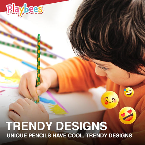 Emoticon Pencils - 36 Pack, Fun & Vibrant Writing Tools with Erasers, Assorted Emote Designs for Classroom Prizes