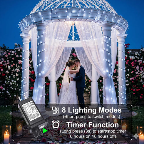 100FT 300 8 LED Christmas Lights, White Outdoor String Lights Waterproof with Modes, Plug in Connectable Fairy Twinkle